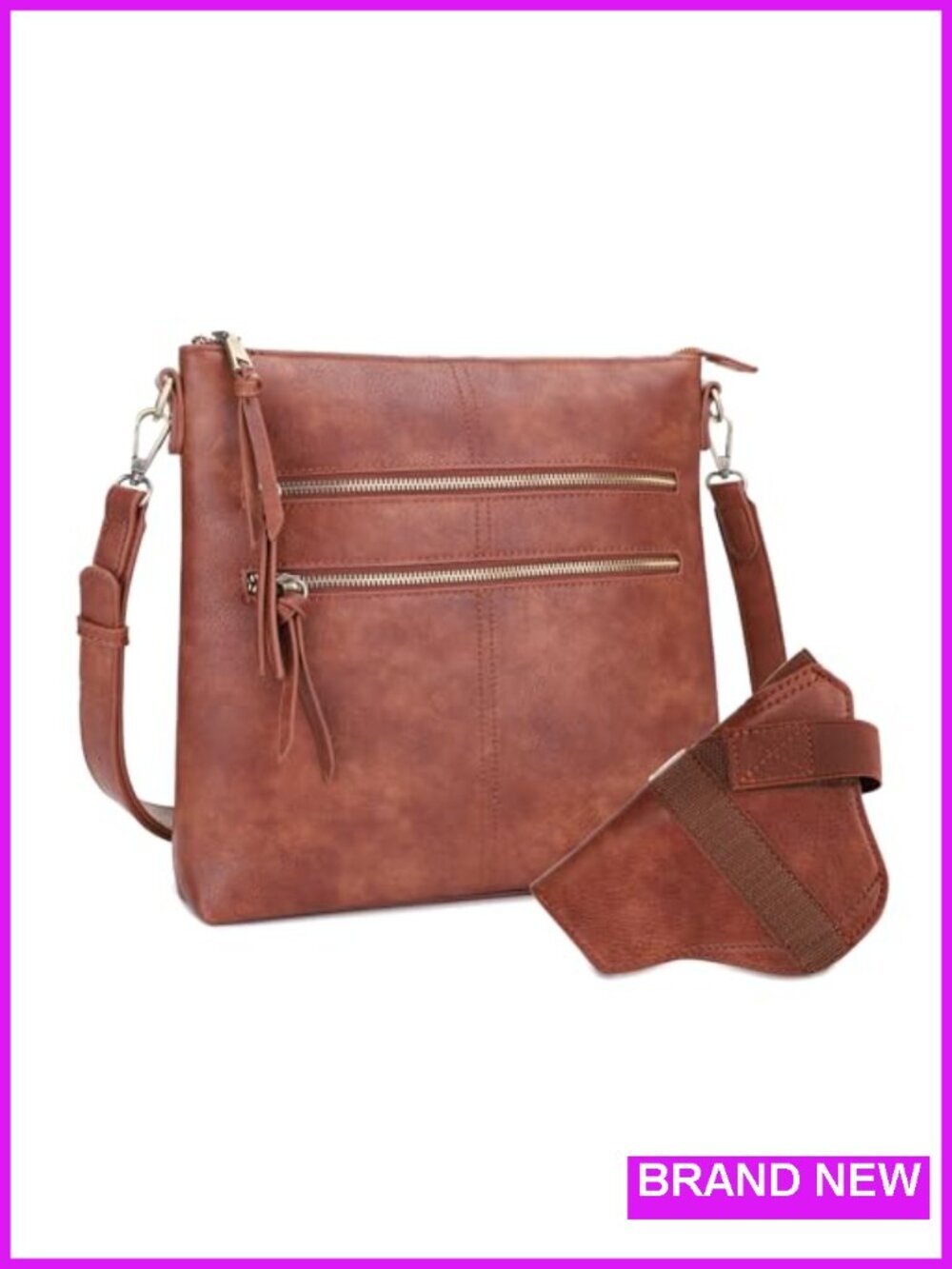 Faux Leather Multi Pocket Concealed Carry Crossbody Bag